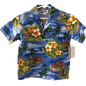 Aloha Republic Vintage Boys Hawaiian Cotton Tropical Button Up Shirt 3T New W/t